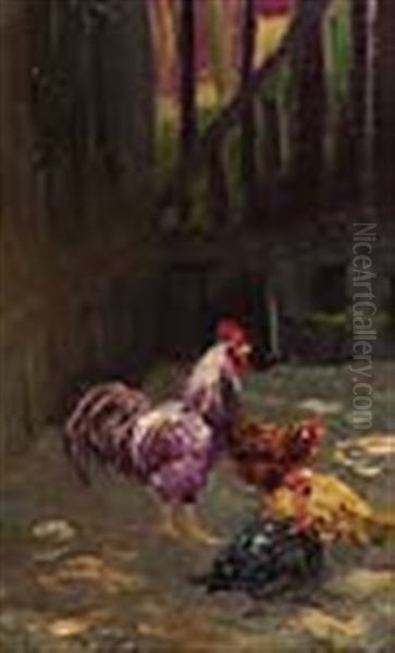 Chickens Oil Painting by Florence Helena Mcgillivray