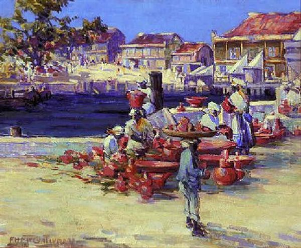 Caribbean Market Activity Oil Painting by Florence Helena Mcgillivray