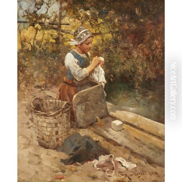 A Dutch Washer Girl Oil Painting by Robert McGregor