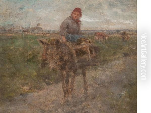 Old Woman On A Donkey Oil Painting by Robert McGregor