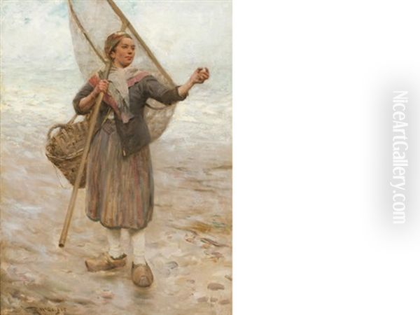 Fishergirl With Net Oil Painting by Robert McGregor