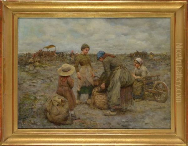 Mussel Gatherers On A French Beach Oil Painting by Robert McGregor