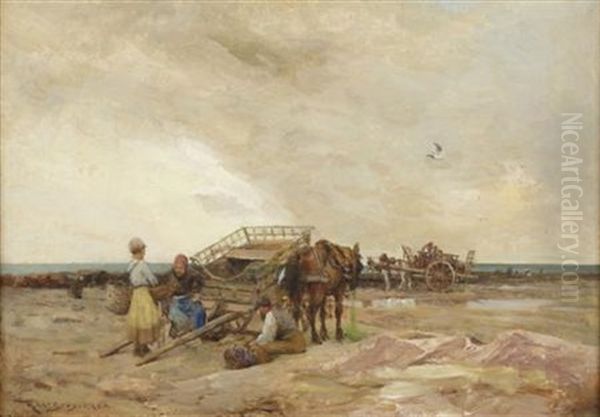 Mussel Gatherers On The Brittany Coast Oil Painting by Robert McGregor