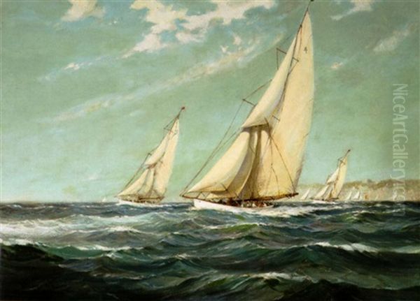 Racing Yachts (a Steady Breeze) Oil Painting by Robert McGregor