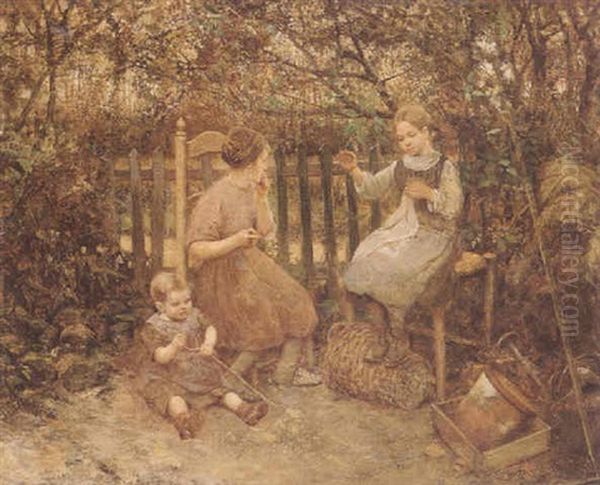 Sewing In The Garden Oil Painting by Robert McGregor