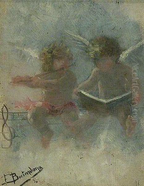 Angelitos Musicos Oil Painting by Francisco Bertendona