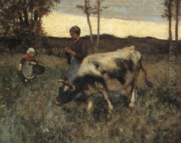 Tending The Family Cow Oil Painting by Robert McGregor