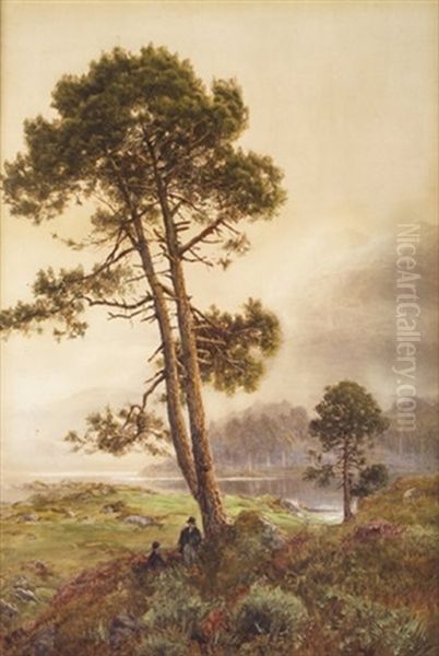 Kerry Lakeside Landscape With Figures Resting By A Tree Oil Painting by William Bingham McGuinness