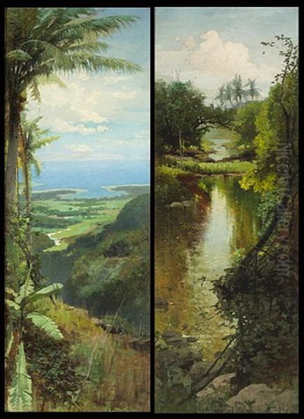 View Of The South Pacific - Scene Of Hawaii? (+ Another, Similar; Pair) Oil Painting by Charles Morgan Mcilhenney