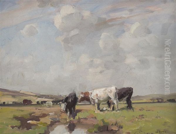 Cattle At The Pool Circa 1920 Oil Painting by William Beckwith Mcinnes