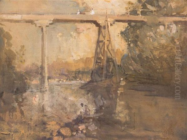 The Bridge, Warrandyte Oil Painting by William Beckwith Mcinnes