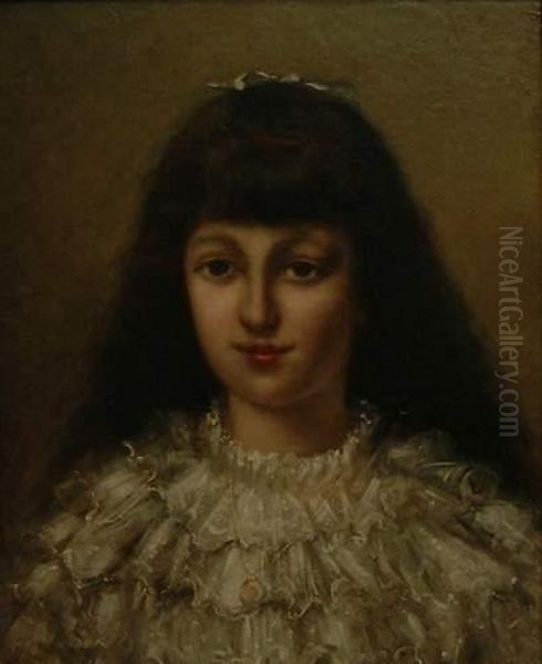 Portrait De Fillette Oil Painting by A. Berthault