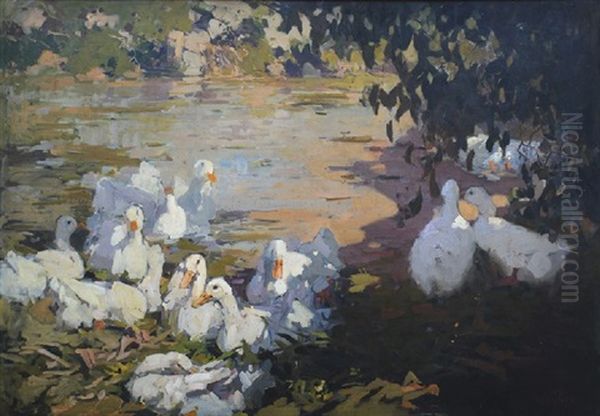 Lake Sceen With Ducks Oil Painting by William Beckwith Mcinnes