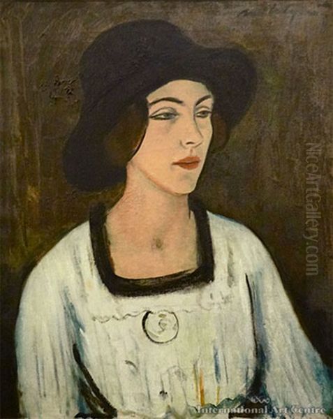 Untitled Lady In A Black Hat (phyllis Cavendish) Oil Painting by Raymond McIntyre