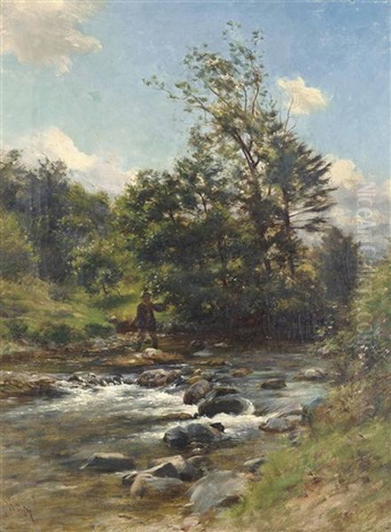 Fly Fishing In The Highlands Oil Painting by William Darling McKay