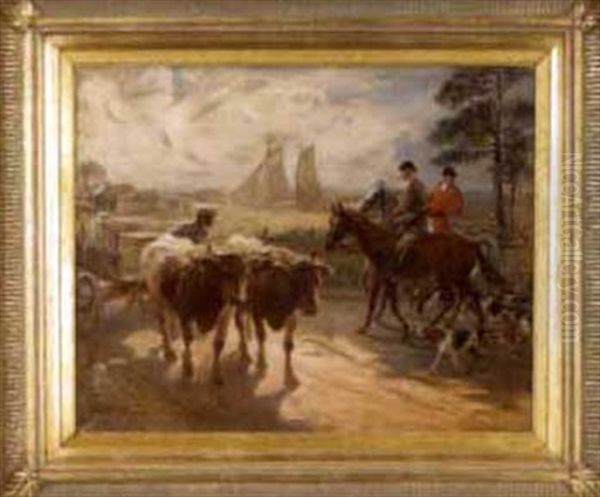 Coastal Scene With Hunting Party On A Country Road Oil Painting by Frank McKernan