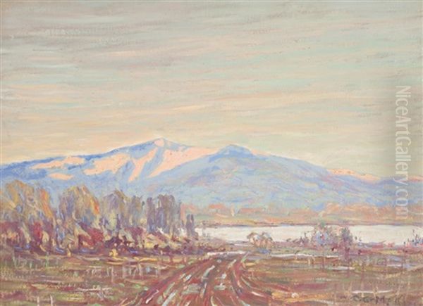 Impressionist Oregon Landscape With River And Mountains Oil Painting by Charles C. Mckim