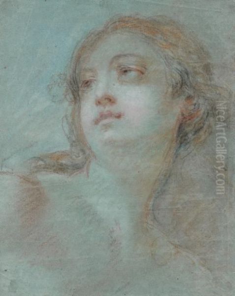 Etude De Tete D'une Jeune Fille Aux Yeux Leves Oil Painting by Jean Simon Berthelemy