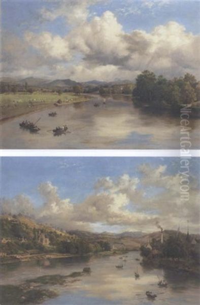 View On The Tay From Perth, With Kinnoull Hill Beyond Oil Painting by McNeil Robert McLeay