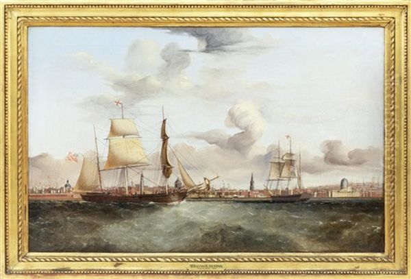 The Three-masted Barque Orkney Lass In Two Positions Off Liverpool Oil Painting by William Kimmins McMinn