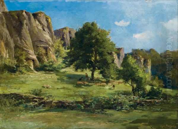 Scene Pastorale Oil Painting by Eugene Berthelon