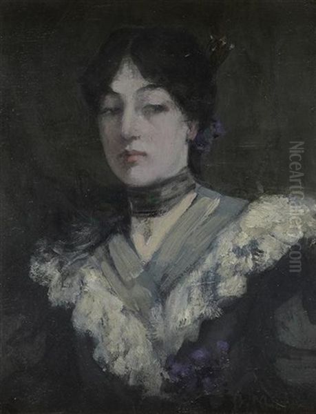 Lady In A Lace Collar Oil Painting by Bessie McNicol