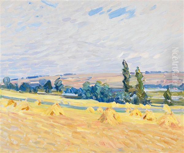 Wheat Stooks Oil Painting by Helen Galloway Mcnicoll