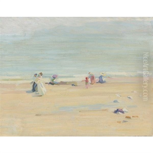 An English Beach Oil Painting by Helen Galloway Mcnicoll