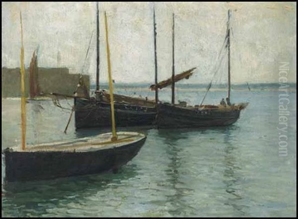 Fishing Boats At Anchor Oil Painting by Helen Galloway Mcnicoll