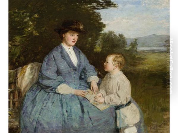 Mrs Campbell And Master Farquhar, Ormsary Oil Painting by William McTaggart