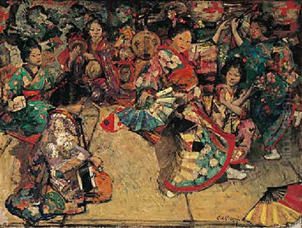 Japanese Dancing Girls Oil Painting by William McTaggart