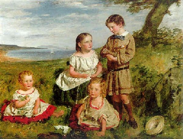 A Group Portrait Of Four Children, (the Children Of The Hon. Lieutenant Colonel R.w. Fraser?) Oil Painting by William McTaggart