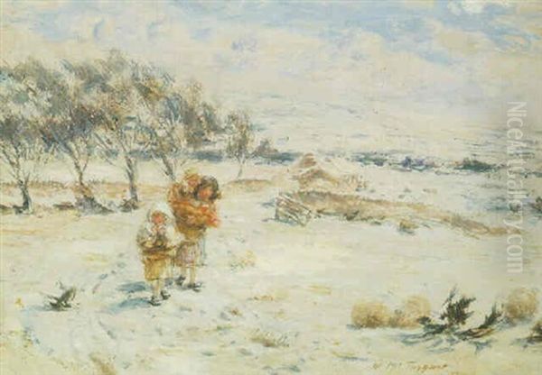 Winter At Broomieknowe - April Snow Oil Painting by William McTaggart