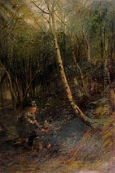 Children In A Birchwood Oil Painting by William McTaggart