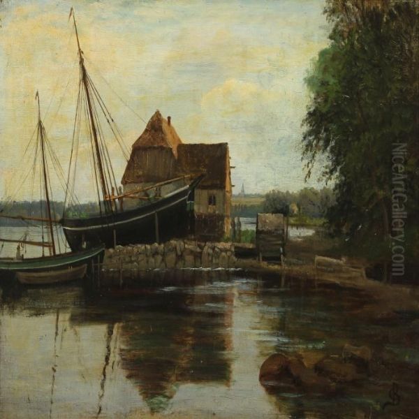 Baadehavn, Taasinge Oil Painting by Christian Berthelsen