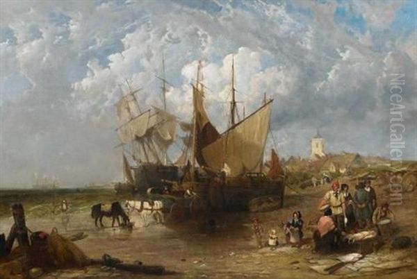 Fischmarkt An Der Englischen Kuste Oil Painting by James Meadows Snr