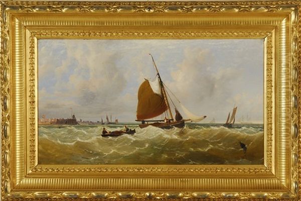 Shipping Off The Essex Coast Oil Painting by James Meadows Snr