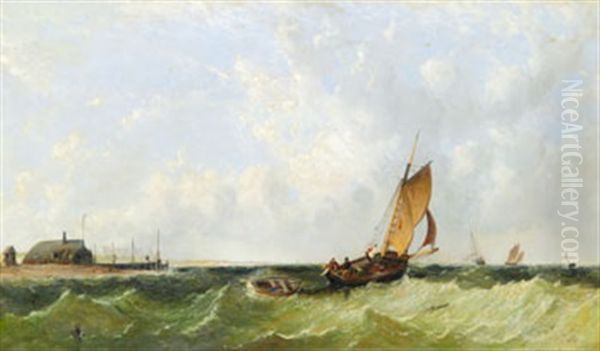 Segelfartyg Utanfor Kust Oil Painting by James Meadows Snr