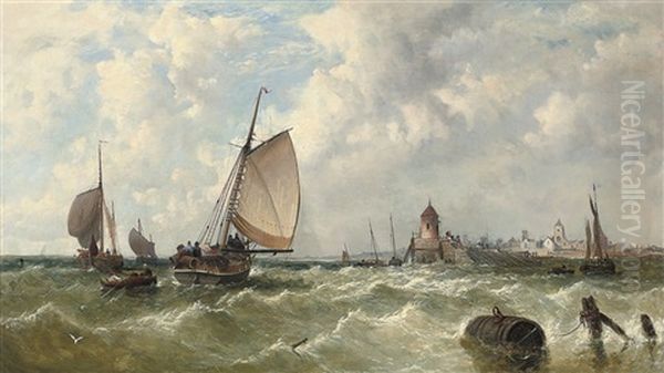 A Breezy Day Off The Low Countries Oil Painting by James Meadows Snr