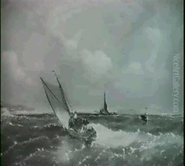 Ships On Rough Seas Off The Coast Oil Painting by James Meadows Snr