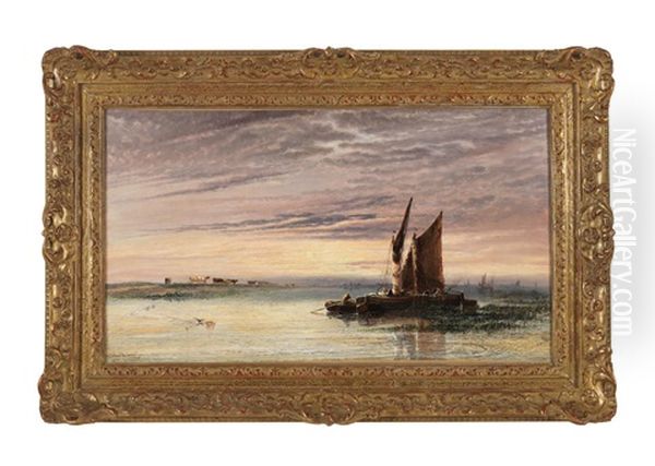 River Scene At Sunset Oil Painting by Arthur Joseph Meadows