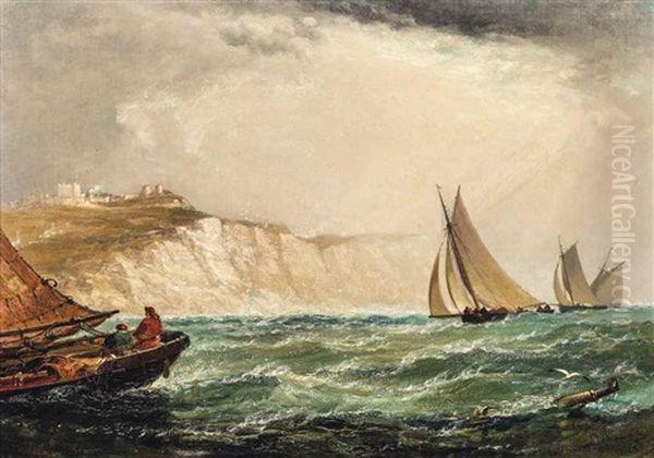 Smacks Making Dover Harbour Oil Painting by Arthur Joseph Meadows