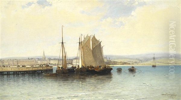 Fishing Boats Off Weymouth Oil Painting by Arthur Joseph Meadows