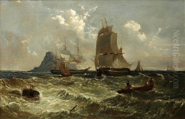 Shipping Off A Coast Oil Painting by Arthur Joseph Meadows