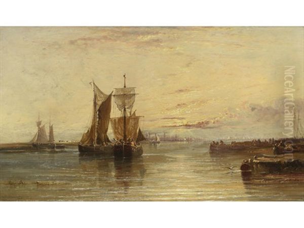 On The Scheldt Oil Painting by Arthur Joseph Meadows