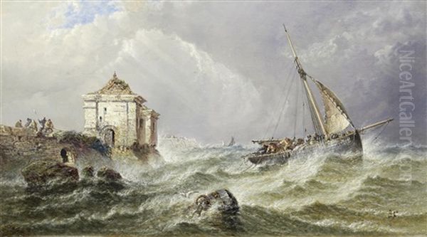 Smack Making Harbour In A Gale Oil Painting by Arthur Joseph Meadows