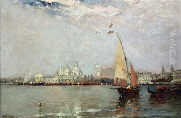 View Of Venice From The Lagoon Looking Towards Santa Maria Della Salute Oil Painting by Arthur Joseph Meadows