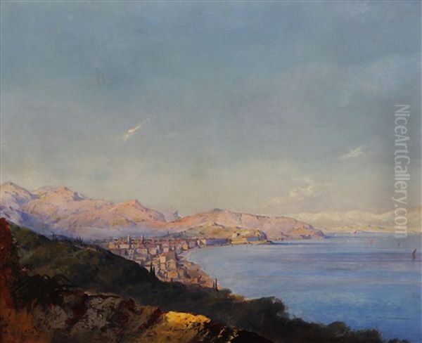 Panoramic View Of Nice And The Mediterranean Oil Painting by Arthur Joseph Meadows