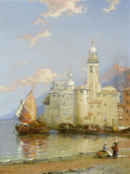 Amalfi-gulf Of Salerno And Camogli In The Riviera (pair) Oil Painting by Arthur Joseph Meadows