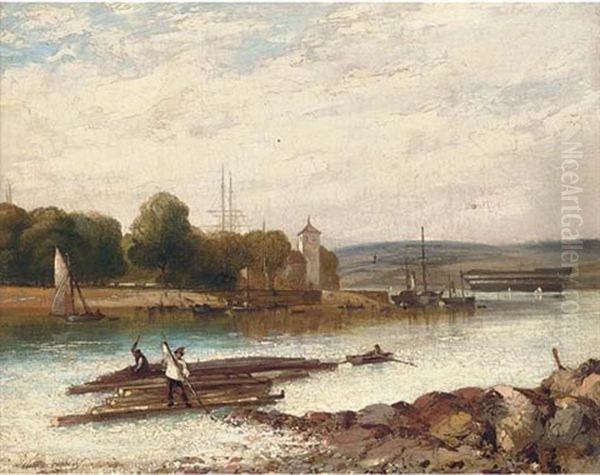 Barges On A River Oil Painting by Arthur Joseph Meadows